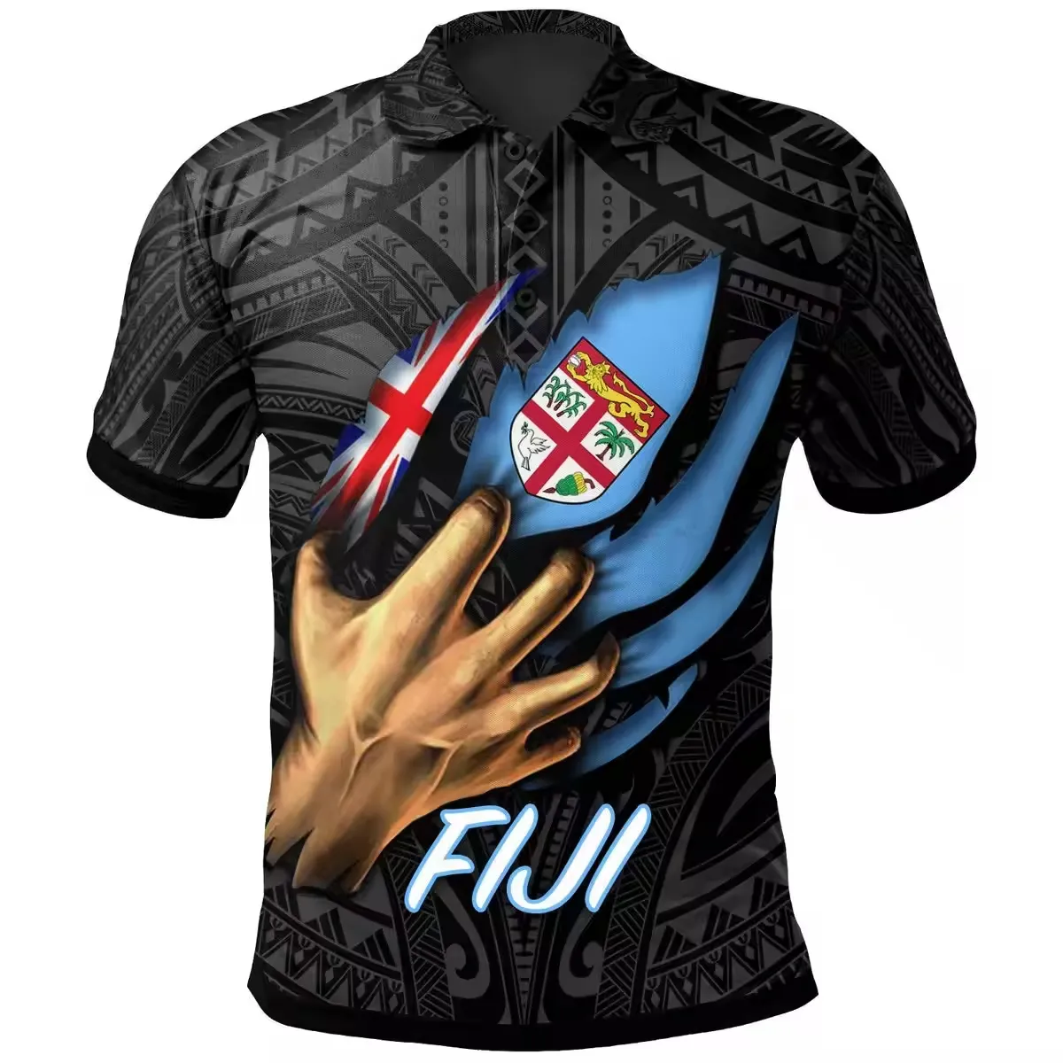 Hoge Kwaliteit Bedrukte Losse Plus Size Shirts Modieuze Poloshirts Bedrukt Fiji Heren Tops Op Maat Gemaakte Heren Shirts