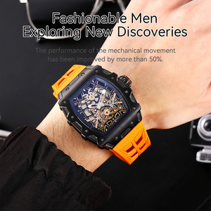 <span class=keywords><strong>Orologio</strong></span> Meccanico <span class=keywords><strong>Automatico</strong></span> Scheletrato in Acciaio Inox Personalizzato, Placcato Nero, 3ATM, con Cinturino in Gomma per Uomo e <span class=keywords><strong>Donna</strong></span> - Product Image 3