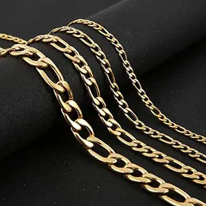 Wholesale Custom 3mm 4mm Necklace Chain For Women Jewelry 14K 18K Gold Plated Filled Stainless Steel Thick NK Figaro Chain