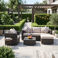 Ensemble de canapés d'extérieur en rotin contemporain de haute qualité avec table basse, résistant à l'eau et durable, idéal pour salon, jardin, terrasse et hôtel