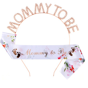 Decorazioni per Baby Shower, Set Tiara e Fascia in Raso Oro Rosa per Futura Mamma, Accessori per Rivelazione del Sesso del Bambino, <span class=keywords><strong>Compleanno</strong></span> - Product Image 1