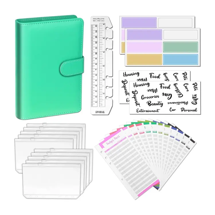 Cuaderno de cuero PU A5 A6 con logotipo personalizado, carpeta de 6 anillas, cubierta para planificador, cuaderno verde económico en colores de verano