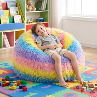 Fauteuil pouf moderne et luxueux en fausse fourrure colorée, une place, avec housse amovible pour enfants et adultes