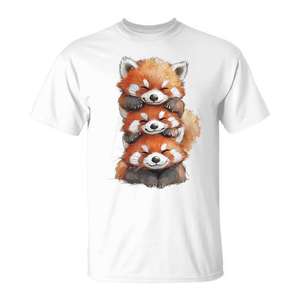 Camiseta con diseño de pandas rojos apilados, con uno de los pandas invertido, ropa promocional - Product Image 1