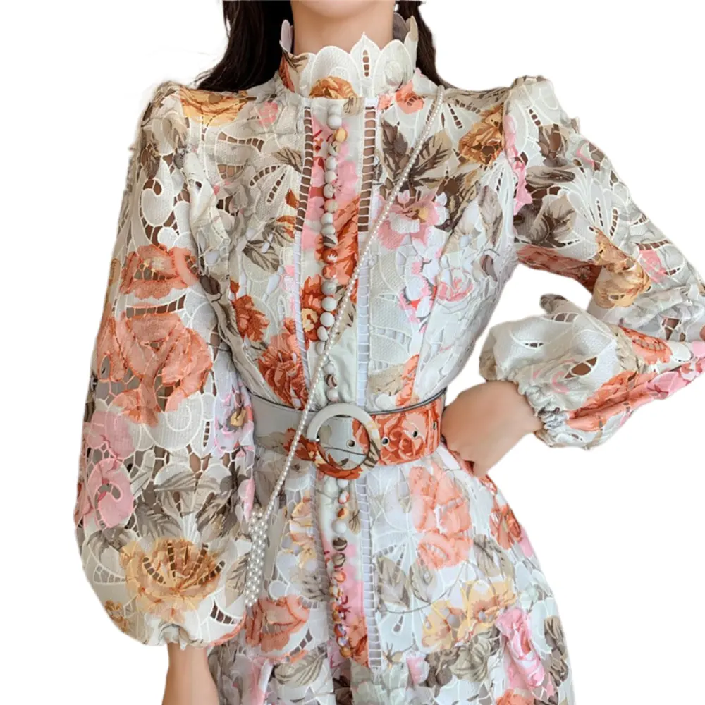 Nakış hollow high-end stokta satış 2023 yeni kadın giysileri toptan moda giyim zarif kulübü parti çiçek elbise