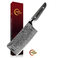 Couteau de cuisine Grandsharp 7'' AUS10 Core 67 couches en acier Damas, couteau de boucher avec manche en fibre de carbone noire
