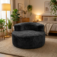 Fauteuil d'appoint moderne gris foncé en fausse fourrure, rembourré en mousse, dossier incurvé, pour appartement et salon
