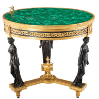 Table basse console style baroque de luxe antique malachite verte bronze doré