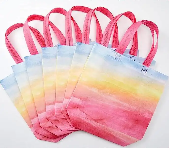 Wedding Birthday Party Grocery Shopping Bags Gradient Pink Bags Non Woven Foldable Party Favors Goodies Bag with Handles