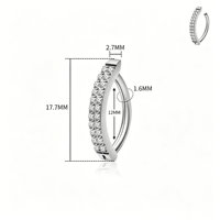 Getta F136 Anneau de nombril clicker à double rangée géométrique avec zircon griffe, pour usage quotidien, bijoux de piercing de mode de haute qualité, vente en gros