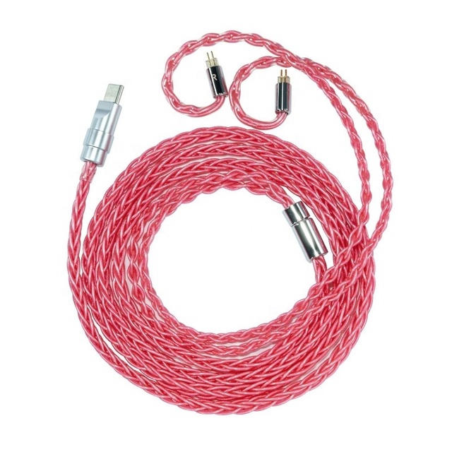 6N OCC Sliver Plated USB Type C Earphone IEM Cable 2pin Headsets Upgraded Replacement Cord Braid 8-Strand Headphone Cable