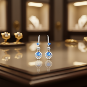 Boucles d'oreilles pendantes Oimet en argent 925 avec pierre précieuse bleue, design moderne goutte d'eau, sertissage griffe, bijoux de fête pour femme - Product Image 2