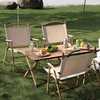 Ensemble table et chaises pliantes d'extérieur en aluminium et bois pour 4 personnes, idéal pour le camping, les pique-niques, la plage et la pêche - Mobilier d'extérieur