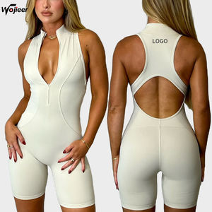 WOJIEER Activewear سروال خلفي بسحاب أمامي قطعةواحدة تجعيد led من قماش مطاطي مطاطي ملابس يوجا سباندكس - Product Image 1