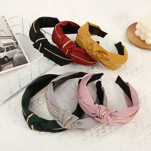 Korea Trendy Design Gold Fashion Hair Accessories Head Bands Women Knitted Knot Hairbands Fabric Simple Headwear