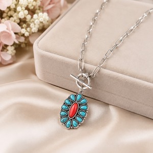 Collana con ciondolo blu-verde in stile letterario, gioielli retrò da donna per tutti i giorni, idee regalo - Product Image 5