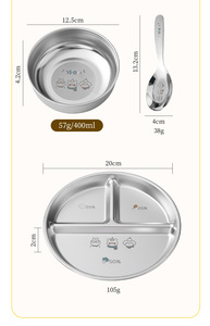 3pcs <strong>Set</strong> 304 Stainless Steel Divided <strong>Plates</strong> Bowl Spoon <strong>Set</strong> 304 Stainless Steel 8 Inch 3 Section Round Divided Dinner <strong>Plates</strong> <strong>Set</strong> - Product Image 4