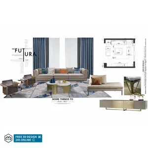 Set sofa bentuk u 2p tempat duduk, layanan desain interior ruang tamu, set sofa lovesat sudut Modern