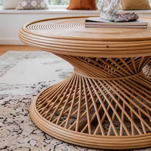 Handwoven Round Coffee <b>Table</b> Boho Hourglass Base Living Room Home Furniture - Product Image 6