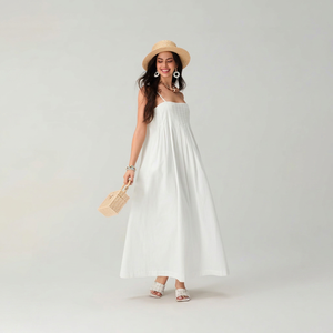 Colorful Women's Casual Daily Simple Strap Pleated <b>Long</b> <b>Skirt</b> Comfortable Loose <b>Summer</b> Dress Button Cotton Party Style Dress - Product Image 1