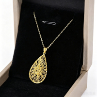 Collar con Colgante de Gota de Agua Atrapasueños Clásico de Oro Sólido de 18K Personalizado, Diseño Hueco, Joyería Fina de Oro Saudí