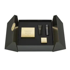 Luxury Matt Black Rigid Paper Cardboard Handmade Custom Double Door Opened Beauty Skincare Products Gift Box Packaging