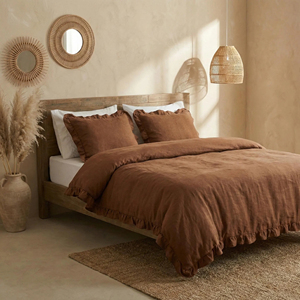 <span class=keywords><strong>Housse</strong></span> <span class=keywords><strong>de</strong></span> <span class=keywords><strong>couette</strong></span> en <span class=keywords><strong>lin</strong></span> brun avec bordure à volants, ensemble <span class=keywords><strong>de</strong></span> literie en <span class=keywords><strong>lin</strong></span> lavé doux, décoration <span class=keywords><strong>de</strong></span> chambre rustique style ferme - Product Image 3