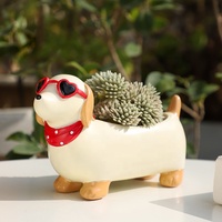 ROOGO Joli pot à succulentes en résine en forme de Teckel, fait main, motif chien de dessin animé, avec trou de drainage pour plantes succulentes