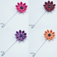 Broche longue en ruban de satin fait main avec fleur et strass, mini épingle délicate pour revers de costume de gentleman, idéale pour mariage