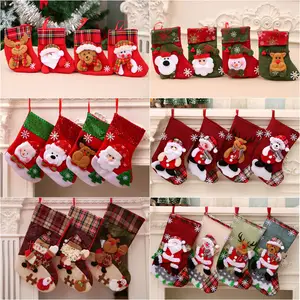 Navidad decoração Natal meias pelúcia brinquedo boneca Xmas árvore Natal presentes doces saco lareira pendurado meias decorações