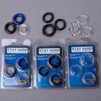 Ensemble de 3 anneaux péniens texturés en silicone Stay Hard, anneaux pour pénis, retardateur d'éjaculation masculin, soutien à l'érection