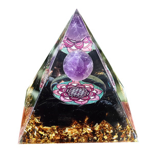 Pyramide de cristal Kogiya, sphère d'améthyste, lotus en obsidienne, résine époxy, ornement de bureau à domicile, cadeau artisanal - Product Image 5