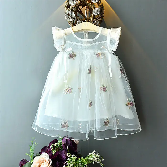Discount Wedding Children Party Wear Babies Frog Flower Girl Ivory Embroidery Designs Baby Dress Boutique