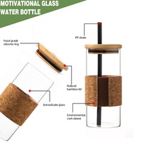 Gobelet en verre borosilicate avec couvercle en bambou et manchon en liège, grande capacité, bouteille d'eau professionnelle 17oz/24oz/320z