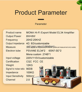 Классический усилитель Mona 220В 8Вт*2 для домашнего Hi-Fi с металлическим корпусом и ламповым усилителем GP-EL34 класса A с односторонним подключением 2.0 - Product Image 4