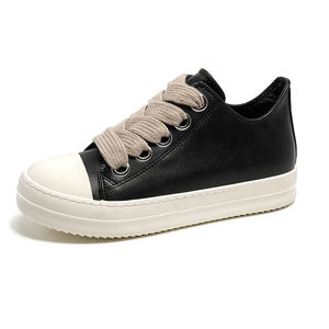 Baskets Décontractées Mixtes <span class=keywords><strong>en</strong></span> <span class=keywords><strong>Cuir</strong></span>, Chaussures Vulcanisées Tendance Étudiant(e)s, Blanc Noir à Lacets - Product Image 6