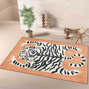 Tapis en velours cristal à rayures tigrées Wan Xinlong, rectangulaire, moderne, antidérapant, pour salon, canapé, LSOrange, LSPink, LSOff-White, LSGreen - Product Image 5