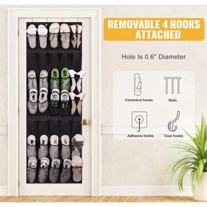 Over The Door Shoe Rack 35 Pockets Oxford Fabric Hanging Organizer For Shoes Behind Doors On Walls <b>Black</b> - Product Image 6