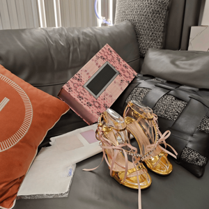 Jimmying Women Red Nude Color Block Lace Up Rhinestone Ankle Strap Transparent High Heel Open Toe Party Fashion Chooing - Product Image 3