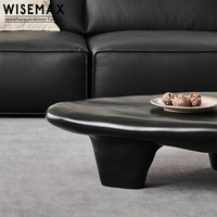 WISEMAX FURNITURE Meubles de salon créatifs nordiques Table basse ovale irrégulière en fibre de verre Couleur crème Table centrale