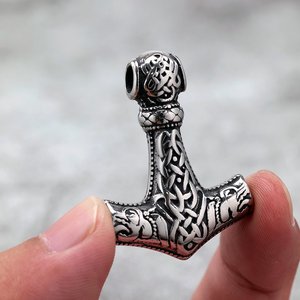 Pendentif marteau de Thor en acier inoxydable rétro nordique, charme viking double face, bijoux à la mode, cadeau pour hommes et femmes - Product Image 4