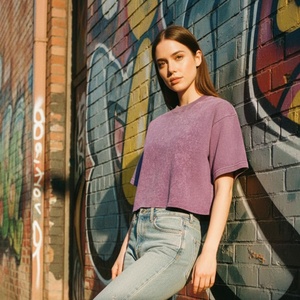 2026 JKM T-shirt Oversize Vintage da Donna, Tinta Unita, Casual, Crop Top a Maniche Corte in Cotone con Lavaggio Acido, Stile Boyfriend, per Allenamento - Product Image 3