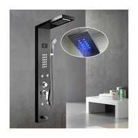 Colonne de douche thermostatique moderne en acier inoxydable brossé avec panneau de douche cascade et pluie, ensemble de douche en céramique pour