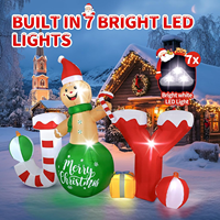 Bonhomme en pain d'épices gonflable JOY avec boule cadeau, canne en sucre, lumière LED, Noël, pour la cour, la pelouse, la maison, la fête en plein air, décoration de fête