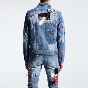 <span class=keywords><strong>Veste</strong></span> <span class=keywords><strong>en</strong></span> <span class=keywords><strong>jean</strong></span> pour hommes de style personnalisé avec patchs, trous, points d'encre éclaboussés, <span class=keywords><strong>veste</strong></span> <span class=keywords><strong>en</strong></span> <span class=keywords><strong>jean</strong></span> - Product Image 5