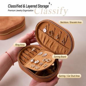 Estuche <span class=keywords><strong>de</strong></span> Viaje Portátil Ovalado <span class=keywords><strong>de</strong></span> Terciopelo para Joyas, Organizador <span class=keywords><strong>de</strong></span> Collares, Anillos y Pendientes con Múltiples Compartimentos - Product Image 5