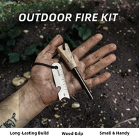 Kit de démarrage de feu de survie en plein air portable avec manche en bois, silex et tige de magnésium pour le camping en milieu sauvage