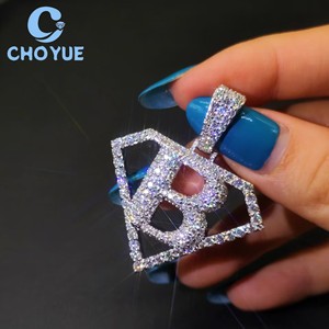 New Arrival 925 Sterling <b>Silver</b> Superman logo Moissanite Men Pendant Gold Plated Hip Hop <b>Charm</b> for Men Pass Diamond Tester GRA - Product Image 5