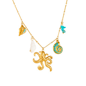 Gold Plated Octopus Conch Shell Pendant Necklace Zinc Alloy Themed Animal Charm Jewelry - Product Image 5