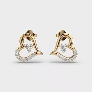 Fancy Style 14K Solid Gold Stud Earrings Heart Cut Lab Grown Diamond Earring for Birthday Parties and Gifts - Product Image 2
